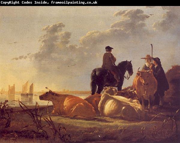 Aelbert Cuyp Cattle with Horseman and Peasants